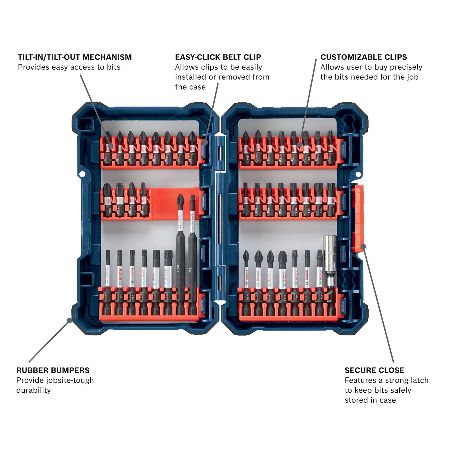 BOSCH 44 Piece Impact Tough Screwdriving Custom Case System Set SDMS44