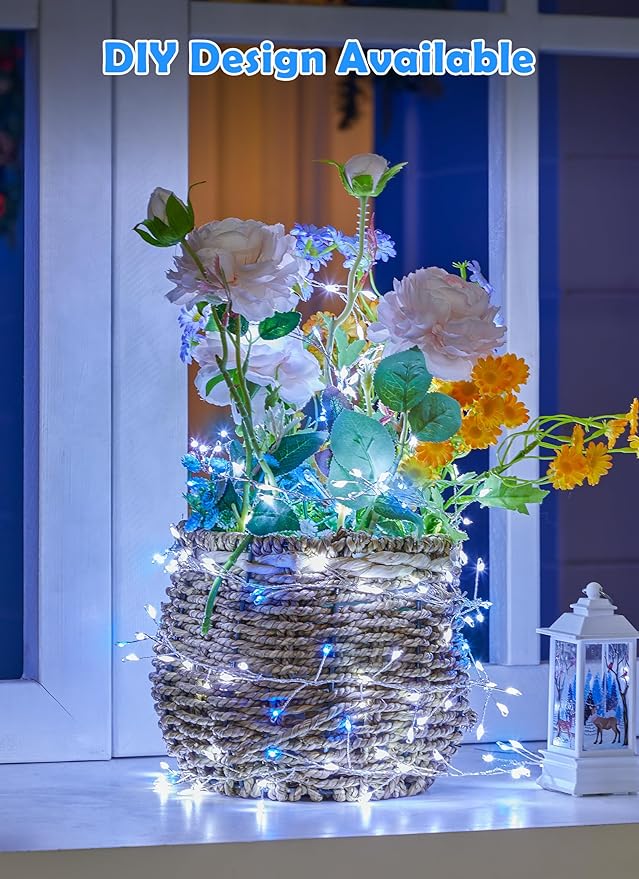 Fairy Lights Plug in, 10ft 200LED Cluster String Lights - Twinkle Copper Wire Christmas Tree Lights Waterproof for Bedroom Decor, Indoor/Outdoor Party, Patio, Garden,Blue White,2pack