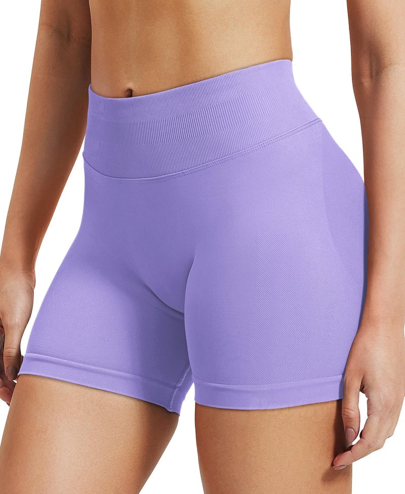 VOYJOY Women Workout Impact Shorts 2.5"/ 3.6"/ 4.5"/ 6" Scrunch Butt Lifting Gym Seamless Booty Biker Shorts Light Purple
