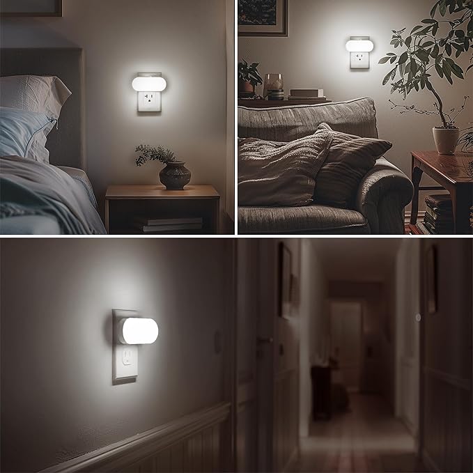Briignite Plug in Night Light with Dusk to Dawn Sensor Night Lights Plug into Wall, Night Lights 2Pack, Adjustable Brightness, Daylight White Night Light for Kids 1W for Bedroom, Bathroom Stair