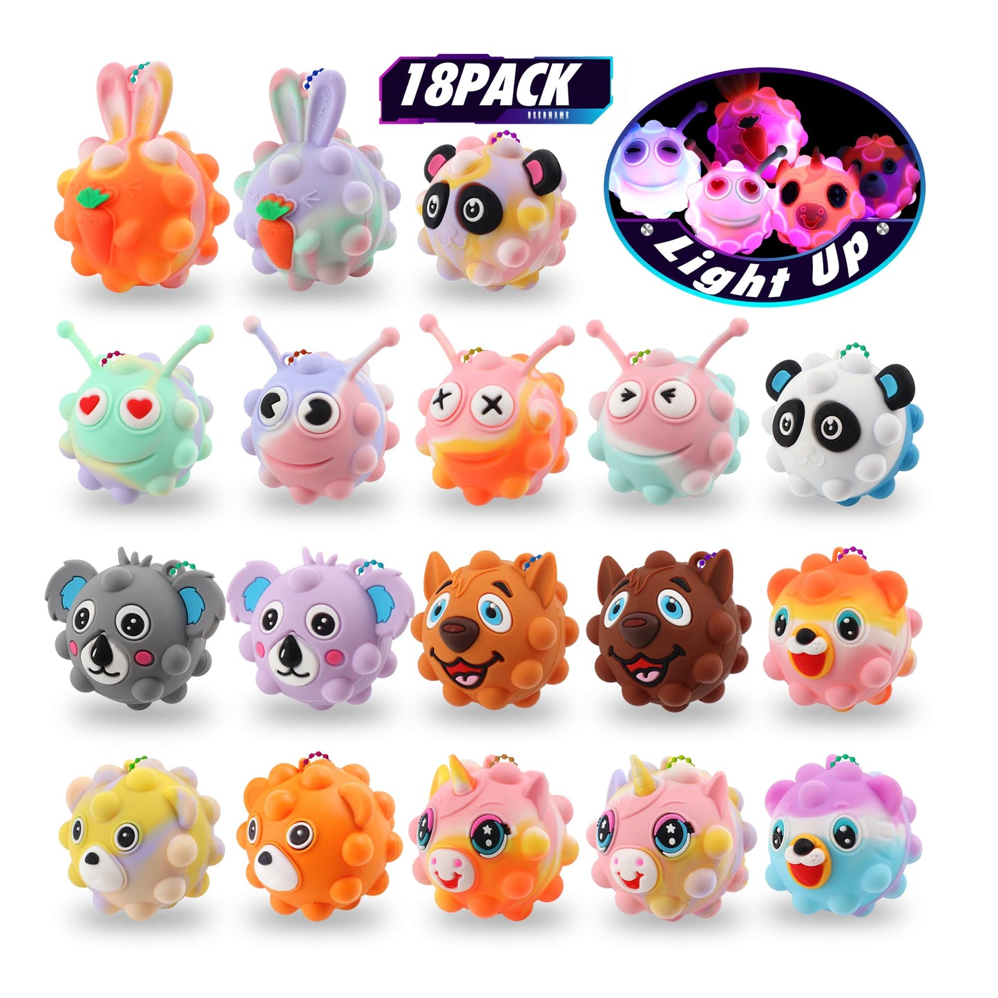 KissFree Light Up Animal Pop Balls Toys Party Favors,Goodie Bags Stuffers for Kids,Glow in Dark Pop Balls Birthday Party Favors,Pinata Stuffers,Carnival Prizes,Classroom Prizes