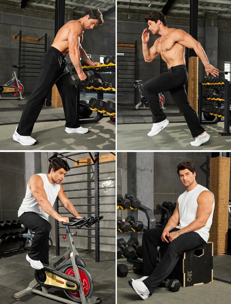 PINSPARK Men's Lightweight Sweatpants Cotton Yoga Pants Baggy Sweat Pants Open Bottom Lounge Jogger Sweatpants with Pockets