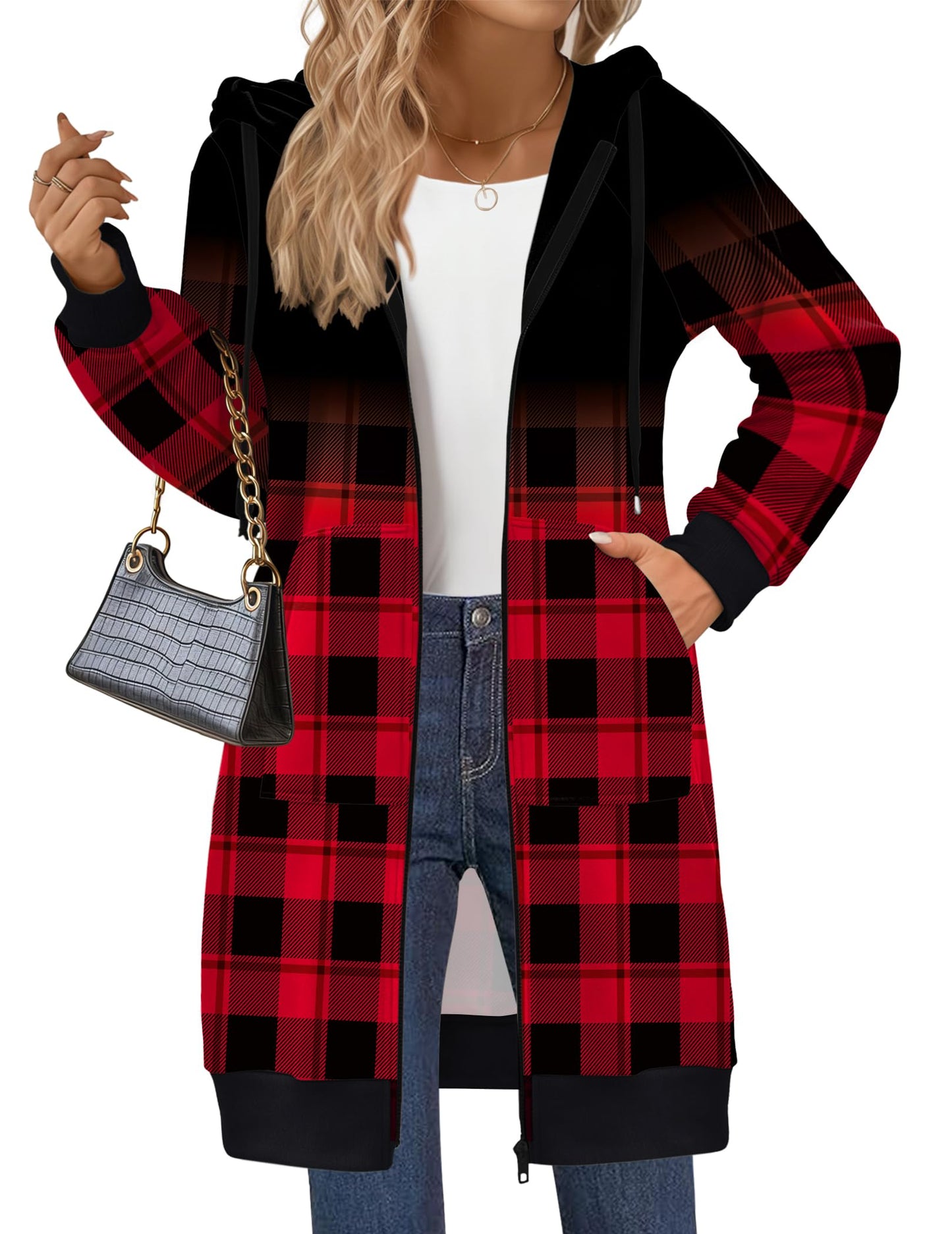 Zeagoo Women's Zip Up Hoodies Long Tunic Sweatshirts Long Sleeve Oversized Fleece Casual 2025 Fall Jacket Coat with Pocket Christmas L