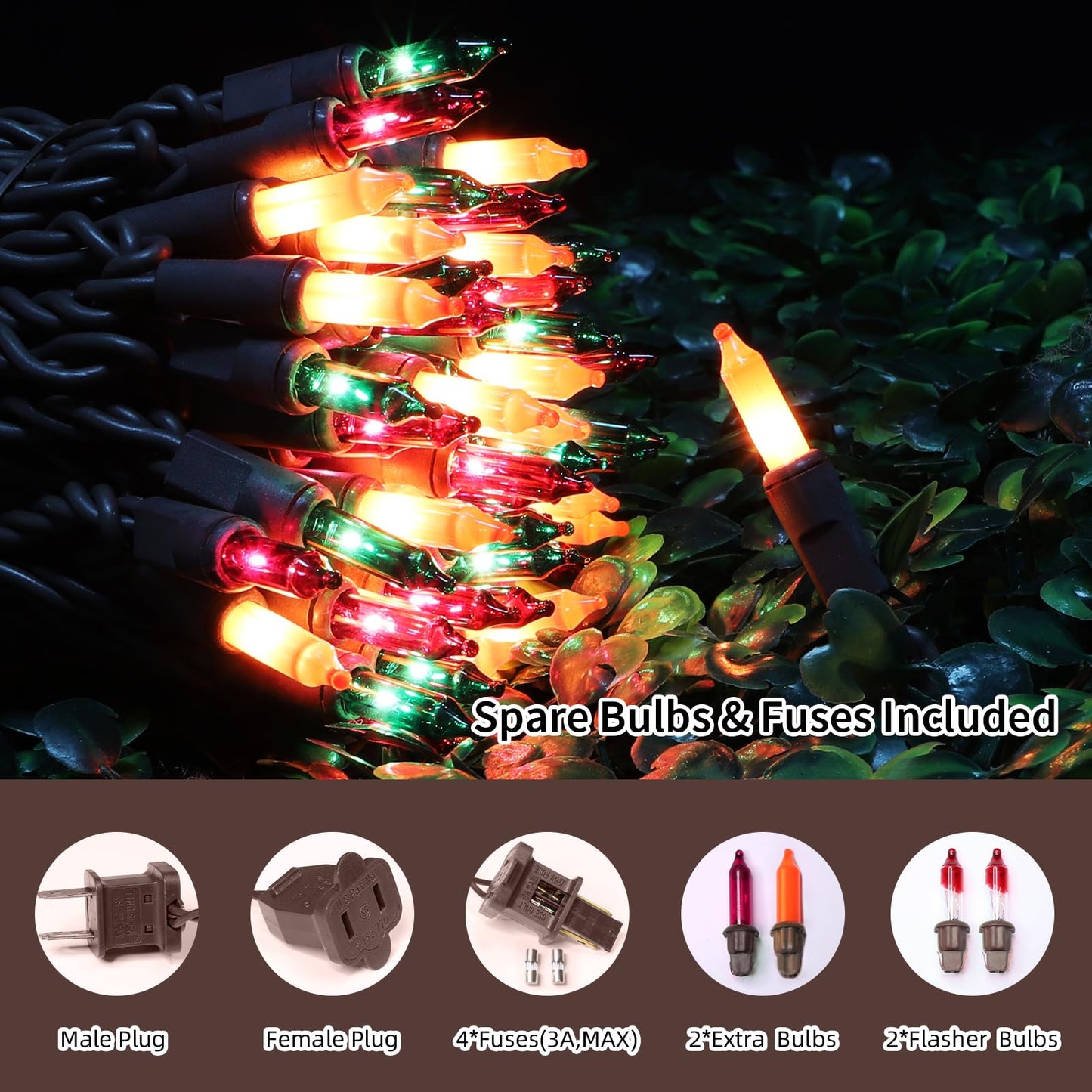 LAMPHOME Halloween String Light,100 Count Incandescent Mini String Light in 19.6ft,Indoor/Outdoor 120V UL Certified Mini Light for Halloween,Patio Lawn,Home,Garden,Party (Orange+Purple+Green)