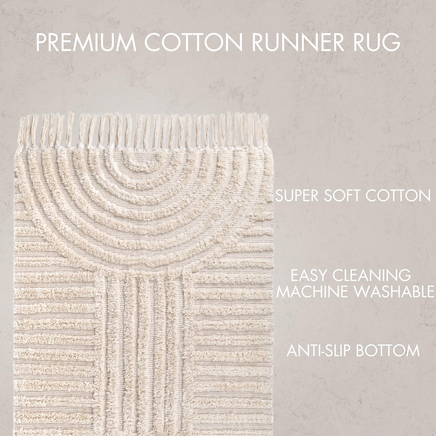 KIBAGA Boho Bathroom Rug with Tassels - Soft, Washable, Non-Slip Cotton Mat - Perfect 2x4.3 ft. Size to Enhance Modern Home Decor