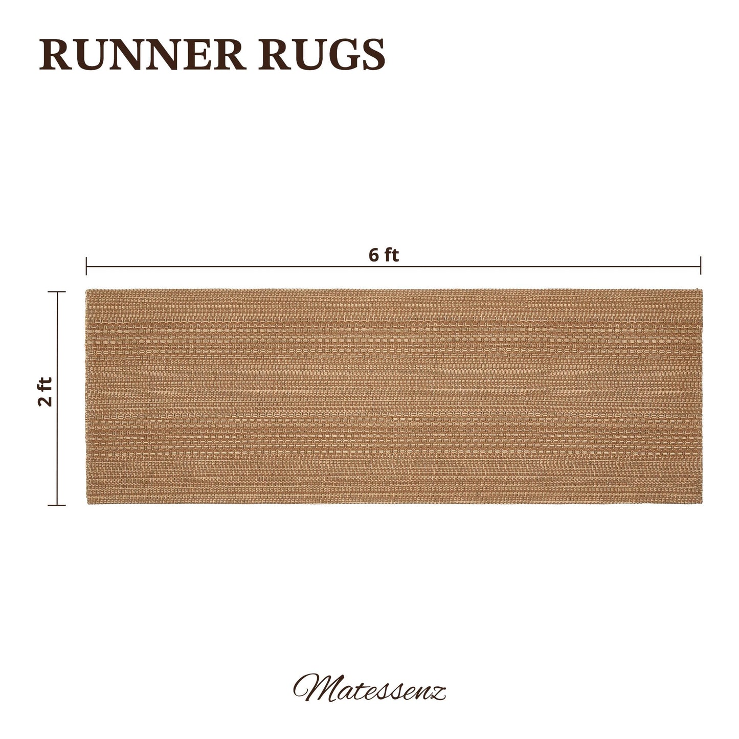 MatEssenz 2x6 Washable Runner Rug, Textured Natural Woven Low-Profile Hallway Runner with Non-Slip Backing, Neutral Brown, for Kitchen, Laundry Room, Entryway