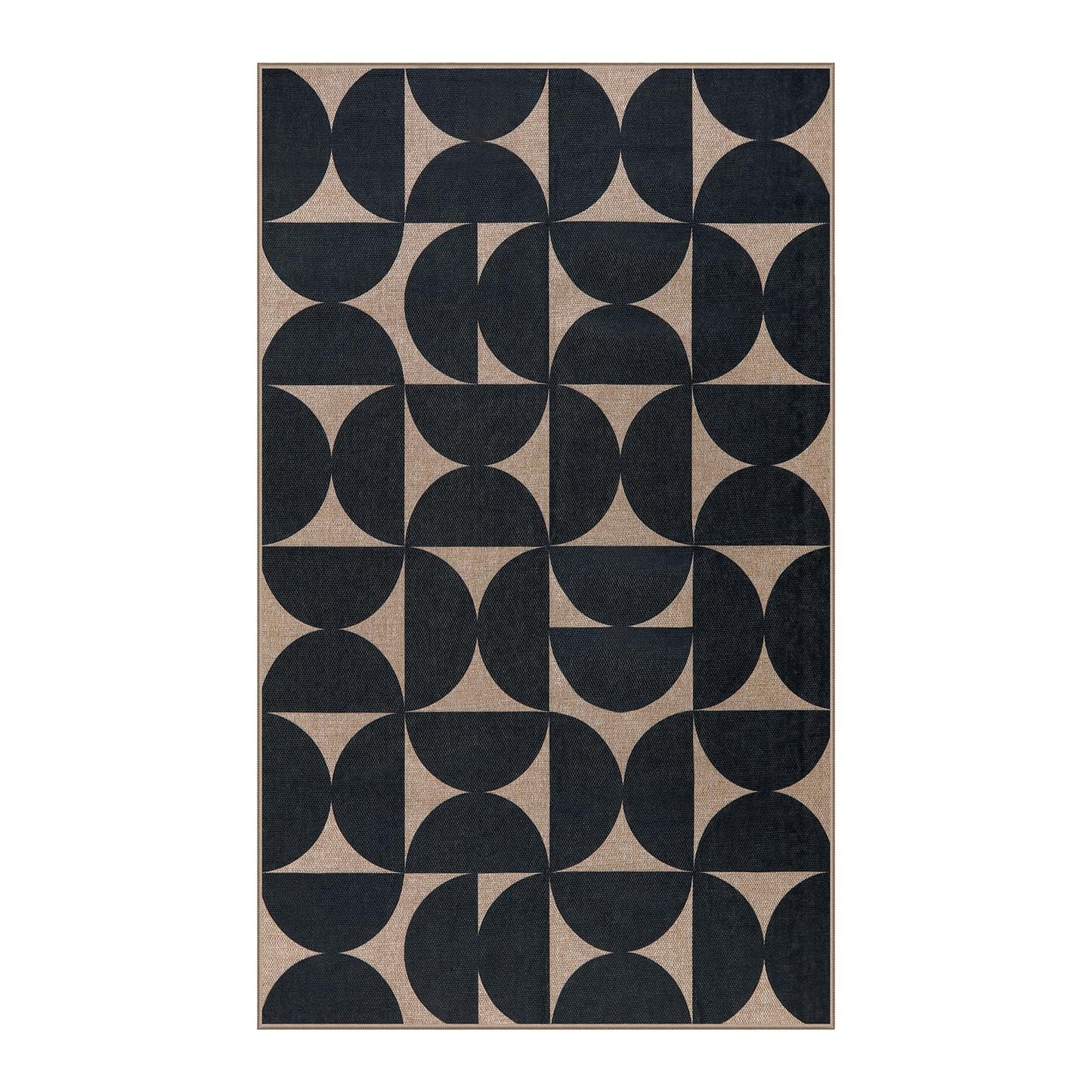 Lahome Modern Geometric Easy Jute Entryway Rug 3x5, Indoor Outdoor Washable Rug for Living Room, Neutral Semi-Circle Black Carpet for Dining Room Patio Front Door