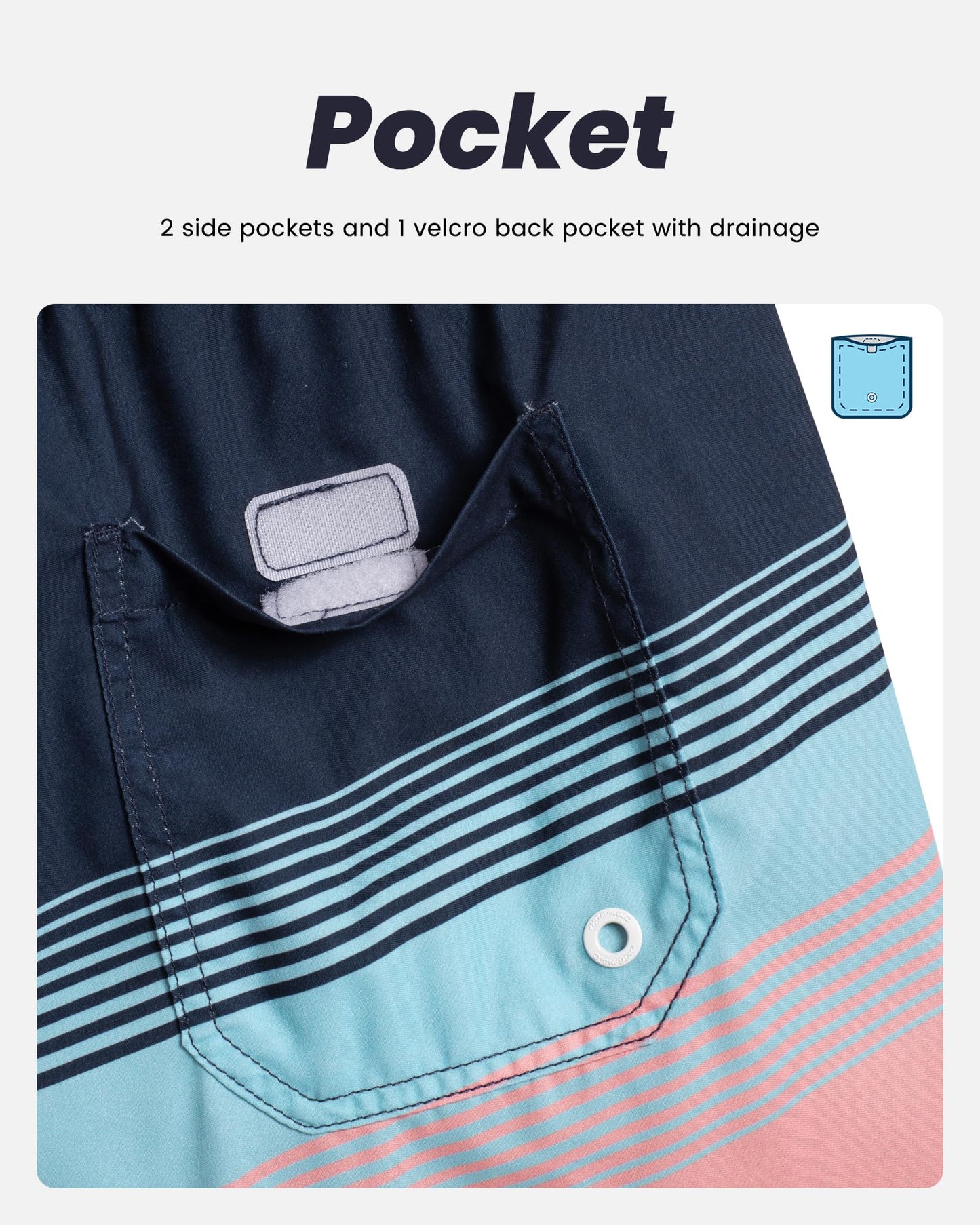 maamgic Mens Swim Trunks Quick Dry Swim Shorts with Mesh Lining Funny Swimwear Bathing Suits 7inch Blue Pink Striped Horizontal X-Large
