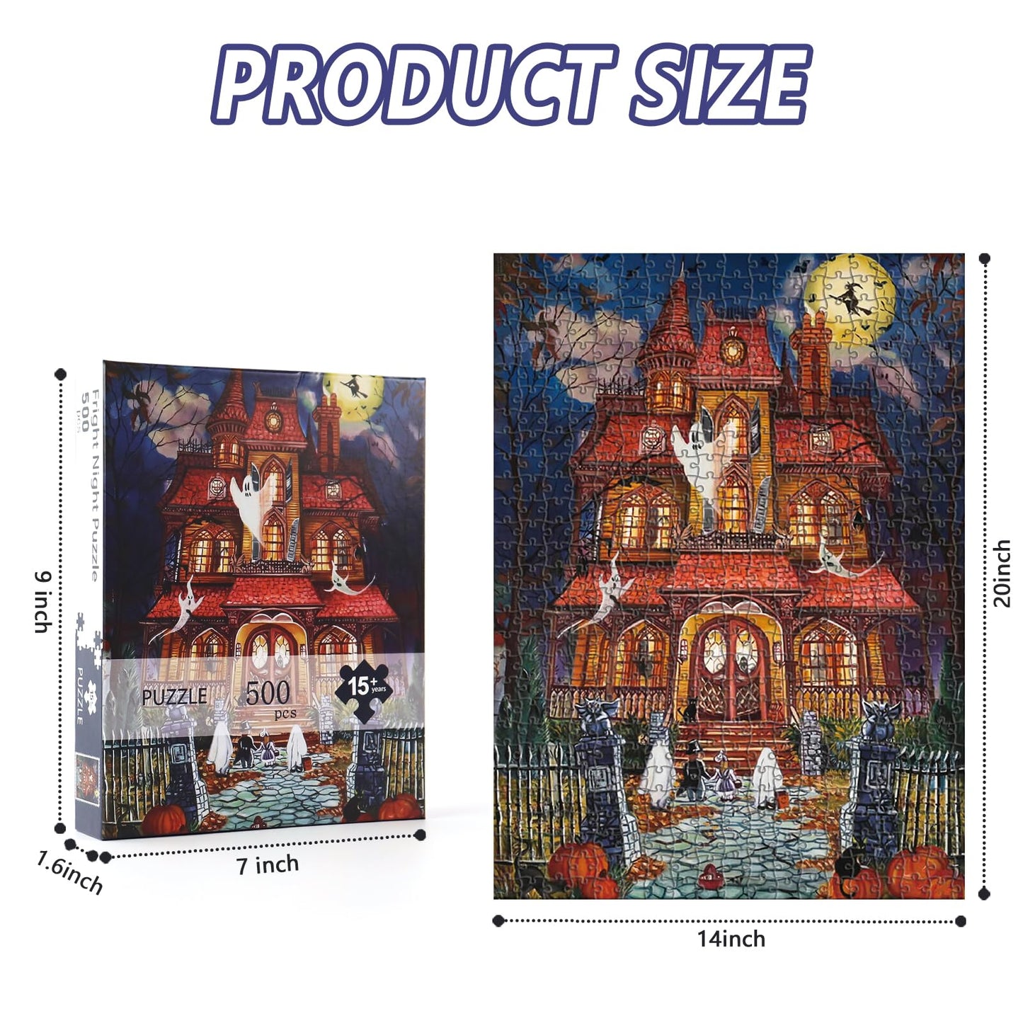 500 Piece Puzzles for Adults, Halloween Fright Night 500 Pieces Jigsaw Puzzles for Adults, Halloween Decoration for Family Party Holiday