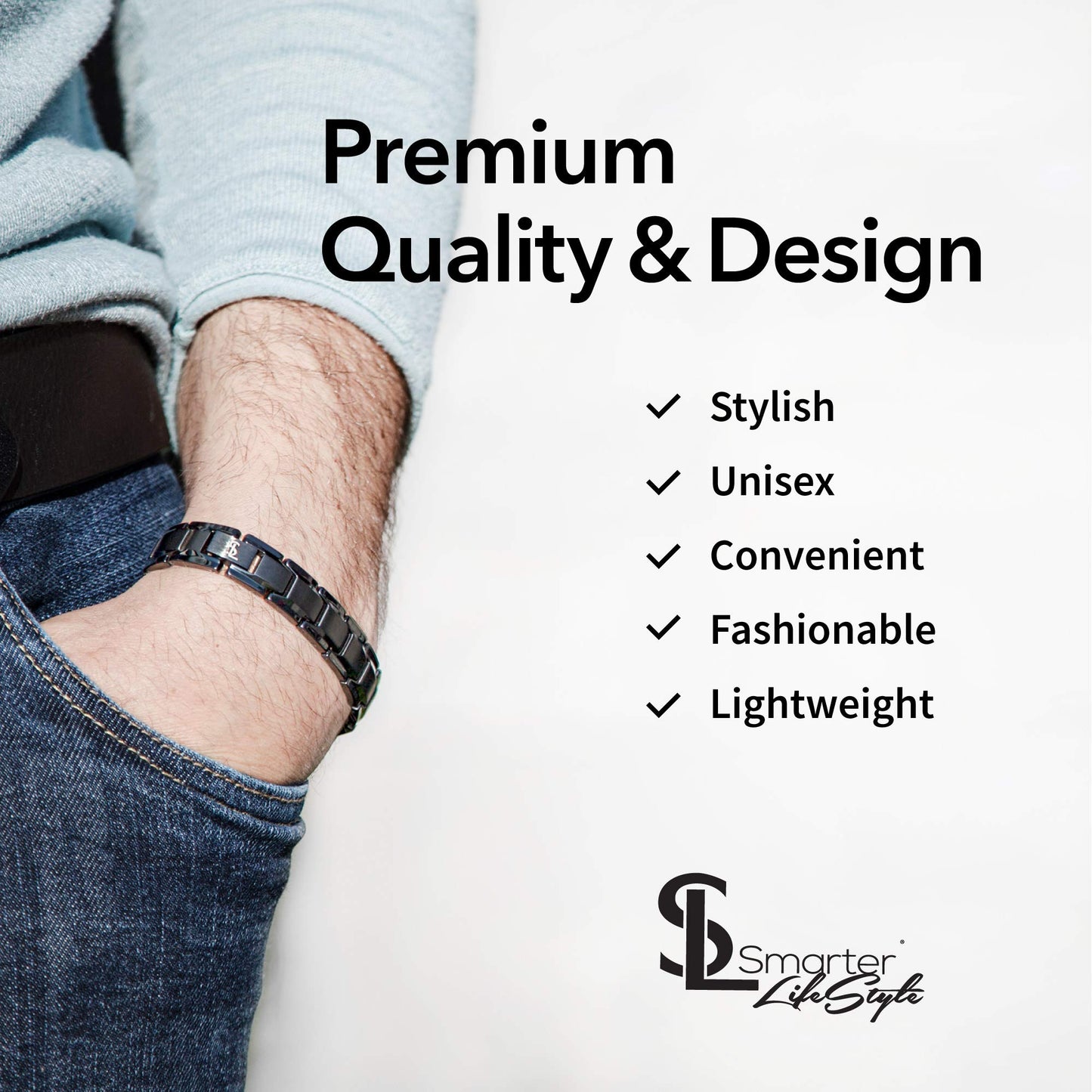 Smarter LifeStyle Elegant Titanium Magnetic Bracelet (Gunmetal Grey)