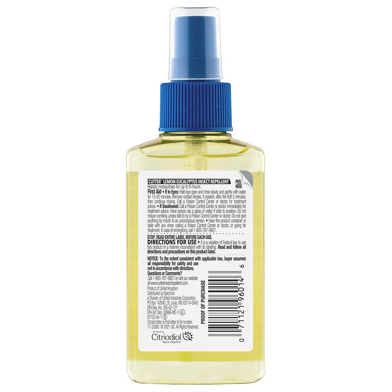 Cutter Lemon Eucalyptus Insect Repellent 4 Ounces, DEET-Free Pump Spray, 6 Pack