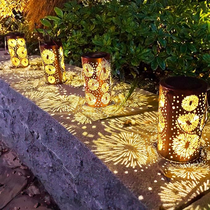 Fireworks Birthday Gifts for Women Mom Grandma Solar Lanterns Outdoor Waterproof Garden Decor Metal Hanging LED Decorative Light for Patio Yard Lawn Backyard Front Porch Gardening Gifts