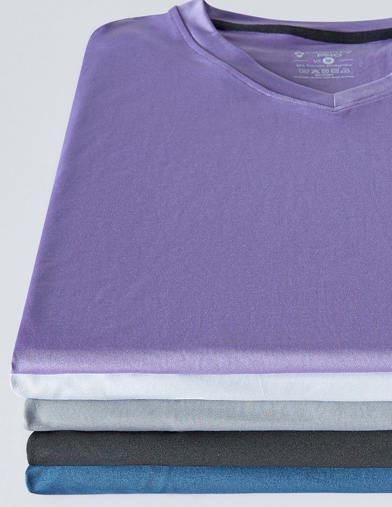 5 Pack Mens V-Neck Dry Fit T-Shirts, Active Athletic Short Sleeve Workout Tops, Performance Gym Tees, Available in Plus Size (Set 4, Medium)
