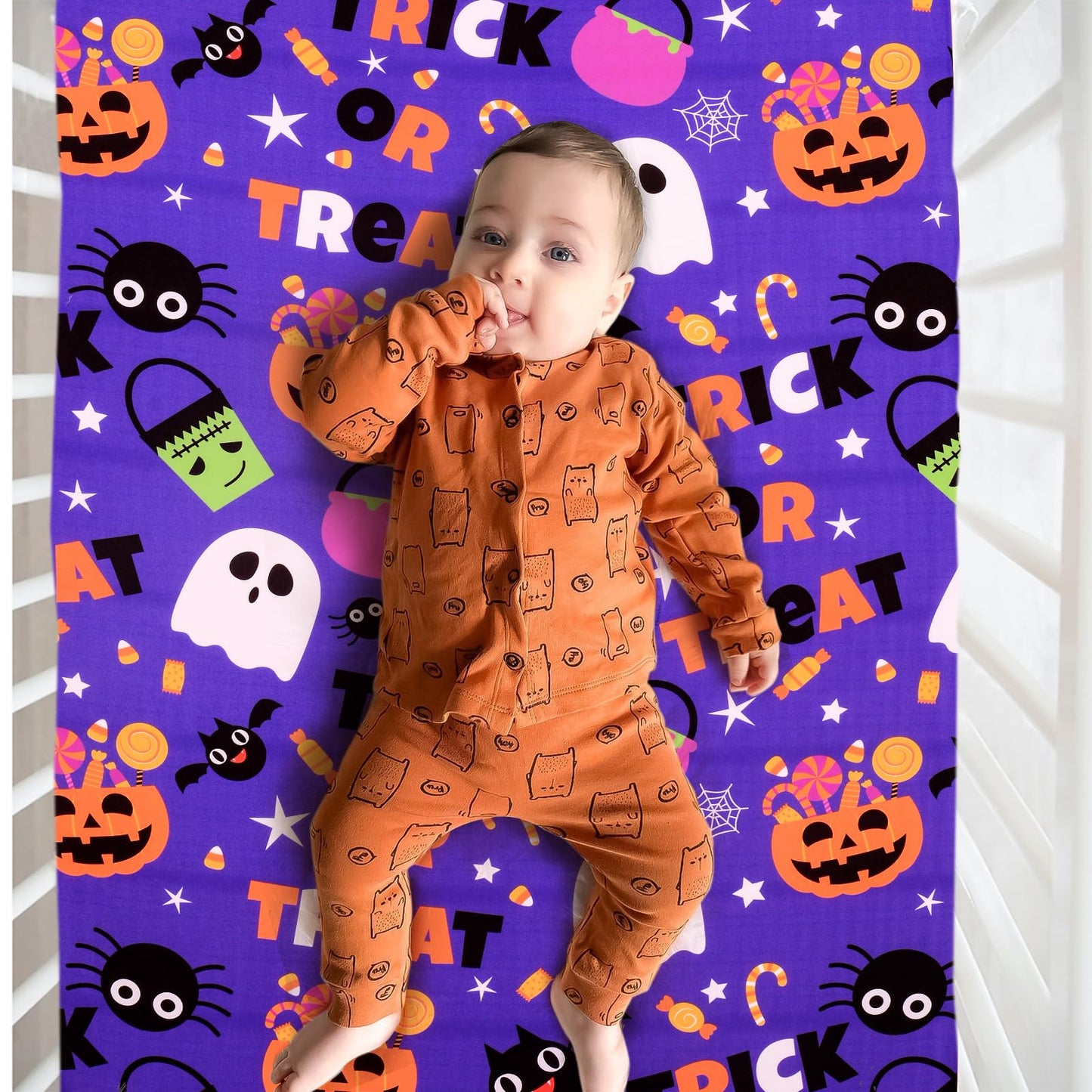 Cloele Halloween Pumpkin Crib Sheet Ghost Fitted Sheet for Boys Girls - Spider Baby Nursery Sheet Cozy Bed Sheet for Standard Crib and Toddler Mattresses - Purple Crib Mattress Infant Toddler Sheet