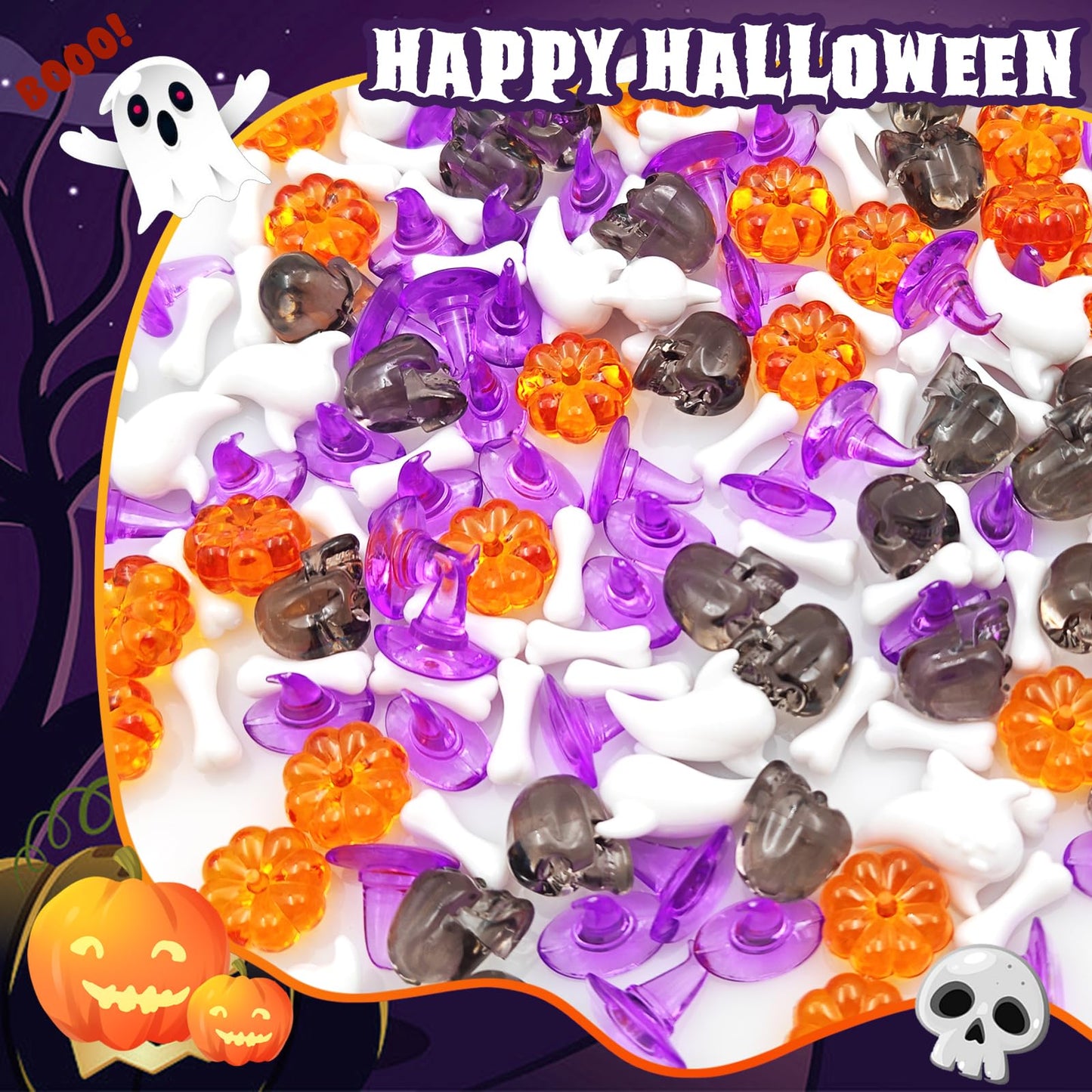 LYFJXX Halloween Vase Filler, Mini Acrylic Pumpkin Ghost Skull Skeleton Witch Hats for Halloween Party Centerpieces Table Scatters 1pound