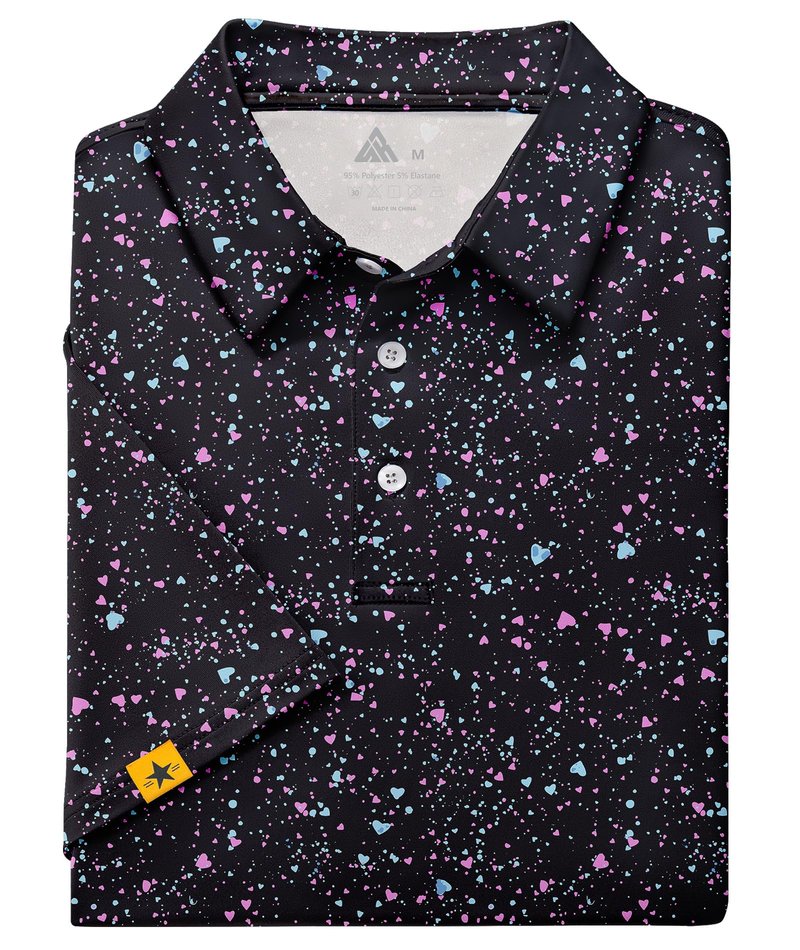 ZITY Mens Golf Polo Shirts Short Sleeve UPF 50+ Performance Moisture Wicking Print Pattern Casual Collared Golf Shirt for Men Black X-Large