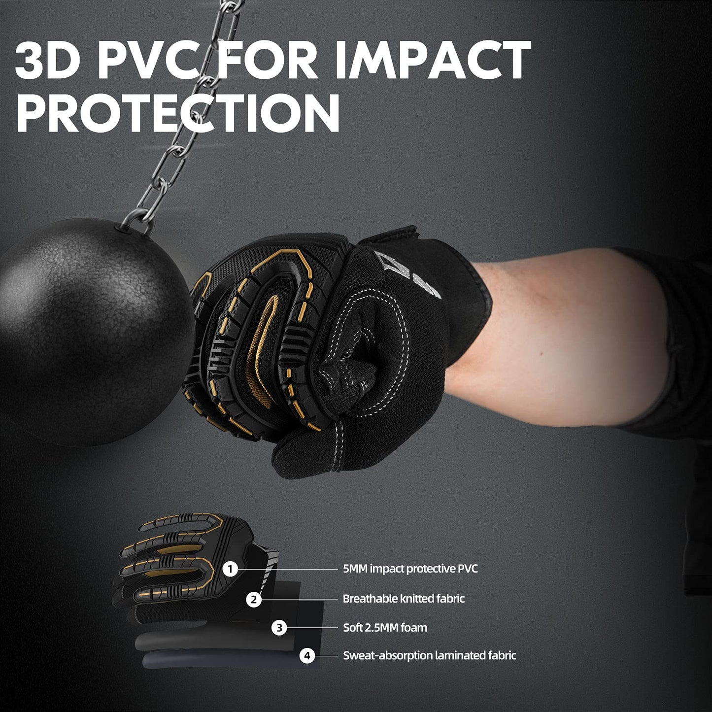 Vgo... 1-Pair Heavy Duty Synthetic Leather Work Gloves, Impact Protection Mechanic Gloves, Rigger Gloves, Vibration Reduction, Touchscreen Capable (Size M, Black, SL8849)