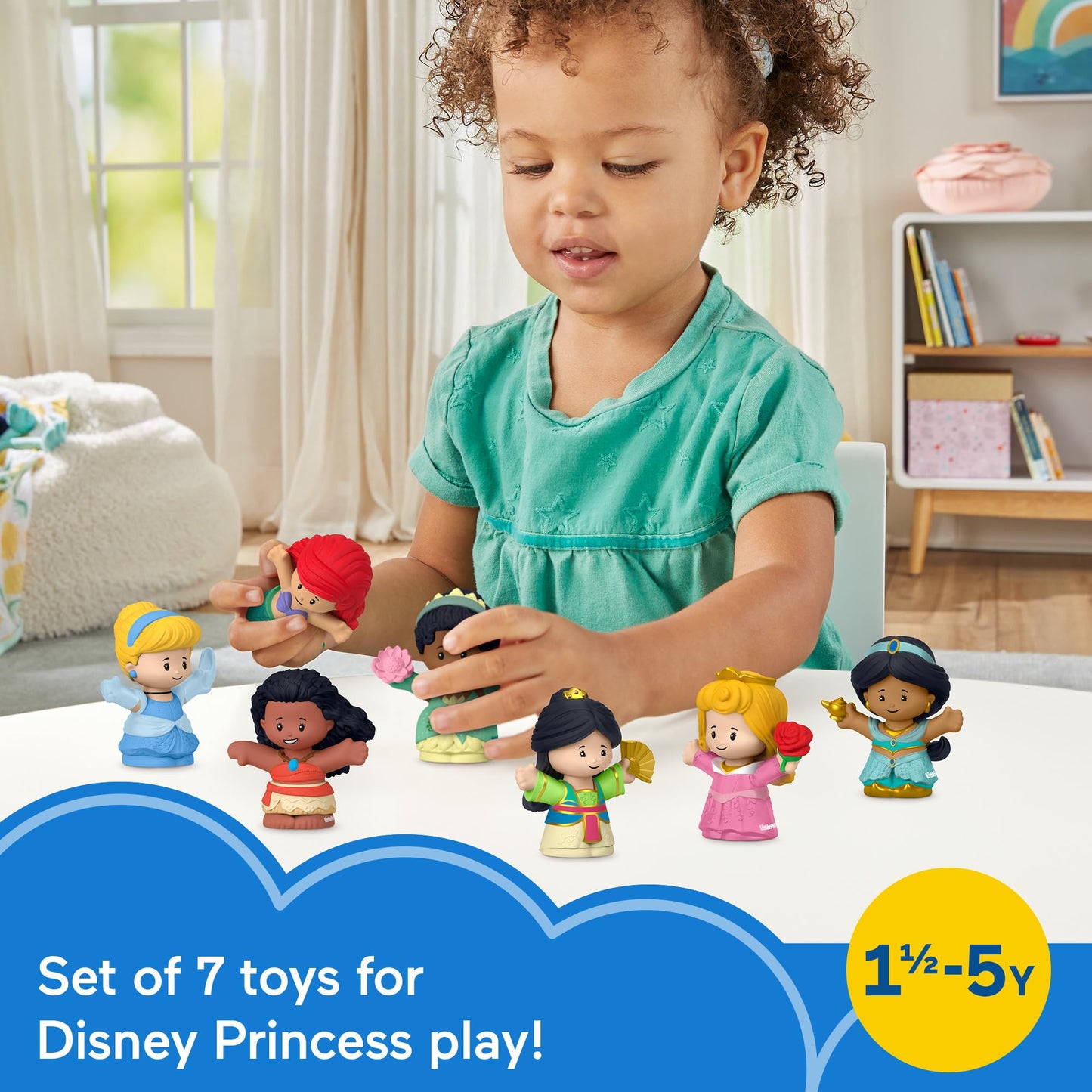 Fisher-Price Little People Disney Princess Toys, Set of 7 Character Figures for Toddler and Preschool Pretend Play, HJW75