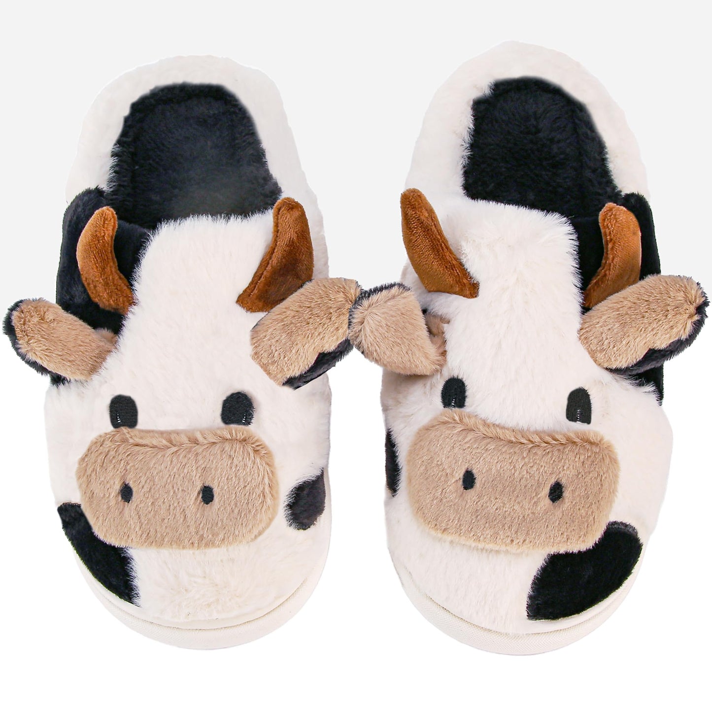NZFUN Cow Slippers for Women and Men, Fluffy Cute Cozy Cartoon Cow Fuzzy House Slippers Womens Cows Animal Funny Furry Kawaii Bedroom Pillow Cloud Slipper for Women Indoor and Outdoor Shoes, Black