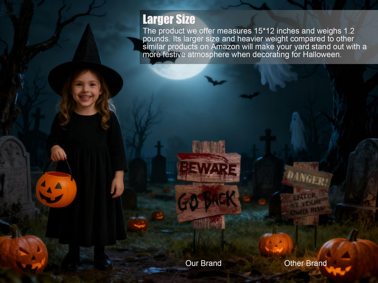 Halloween Decorations, 3 Pack 15" x 12" Yard Signs Stakes Props Outdoor Decor Scary Zombie Vampire Graves Holiday Party Supplies