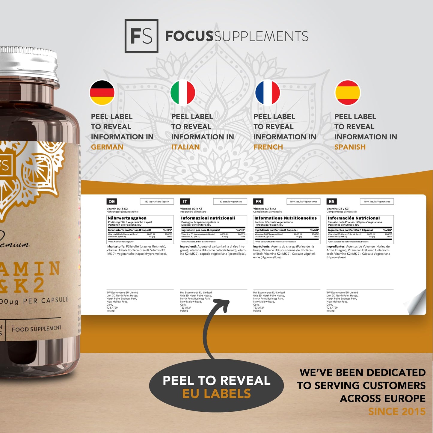 FS Vitamin D3 K2 | 180 D3 and K2 Vitamin Capsules - High Strength Vitamins D3-4000 iu & K2-100μg per Serving | Vitamins D&K2 Supplements | Non-GMO & Allergen Free | Made in The UK