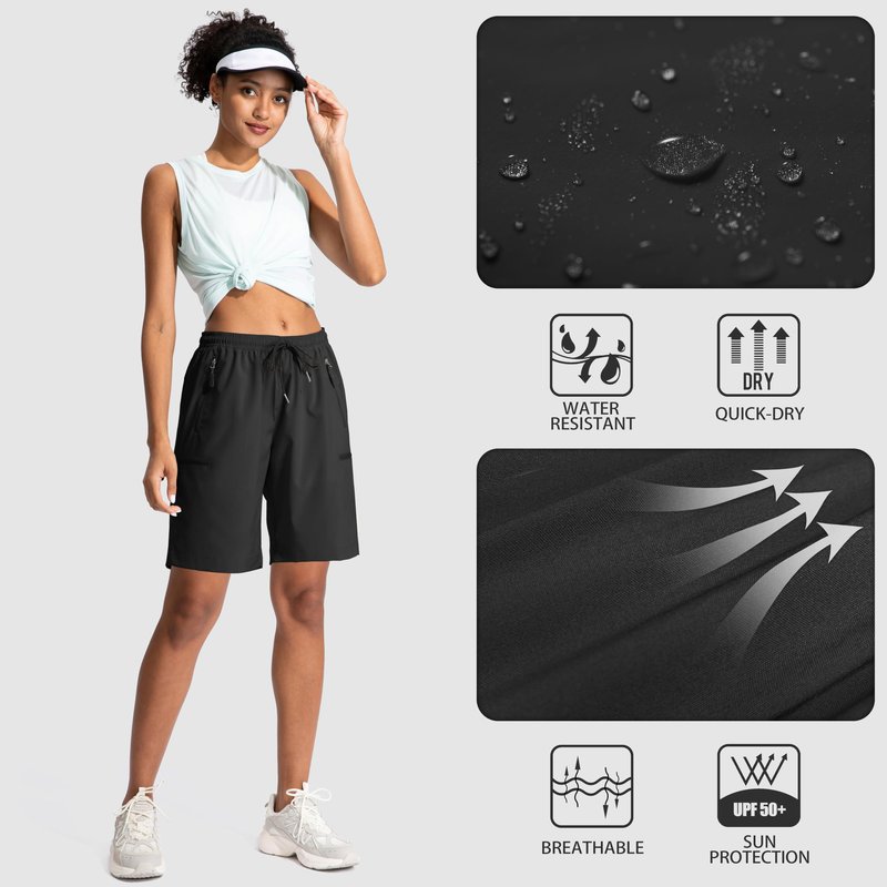 SANTINY Women's 5''/ 7''/9'' Hiking Cargo Shorts Quick Dry Lightweight Summer Shorts for Women Athletic Golf Zipper Pockets(Black_3XL)