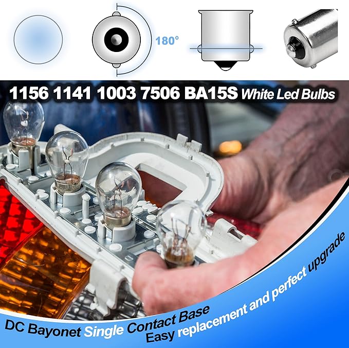 BA15S 12V LED Bulbs, 5 Watt 1156 1141 1003 7506 Bright White 6000K, AC/DC12-24 Volt Low Voltage for RV Boat Mower Lawn Tractors Bathroom Reversing lights, DC Bayonet Single Contact Base,3 pack