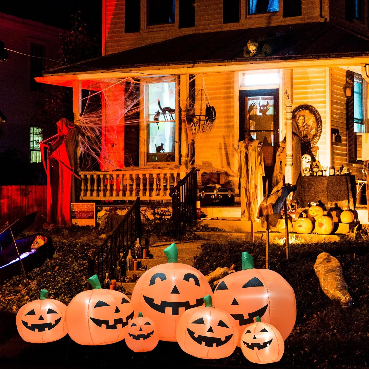BREONLY 8.5FT Halloween Inflatables Pumpkins Decoration, Outdoor Halloween Blow Up Decorations for Yard, LED Lights Hocus Pocus Inflatable Outdoor Holiday Garden Lawn Decor
