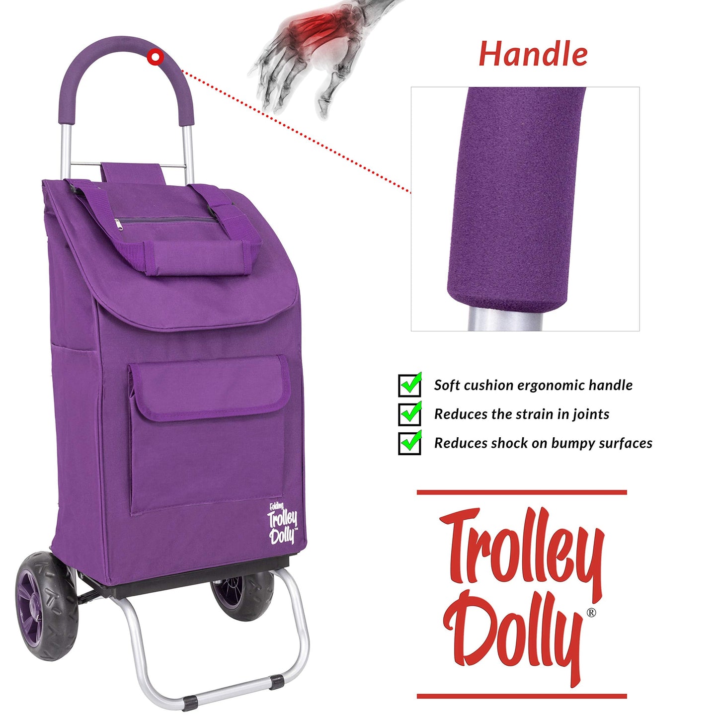 dbest products Trolley Dolly Purple Foldable Shopping cart for Groceries with Wheels and Removable Bag and Rolling Personal Handtruck Standard, 1 unit