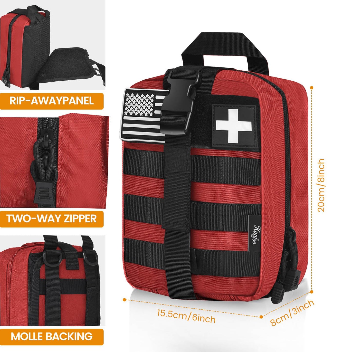 Haafoo Medical Molle Pouch Tactical - 1000D Nylon First Aid Pouch, Big Capacity EMT Pouch Utility, Heavy Duty Military Grade Rip-Away Ifak Pouch for Home and Outdoor Activities(Bag Only