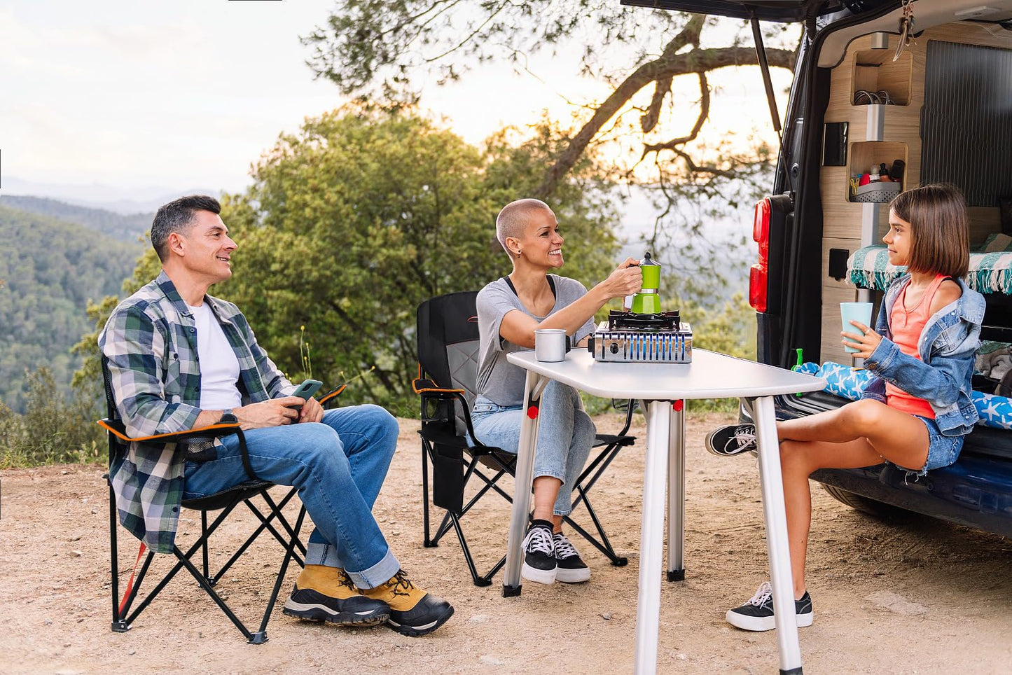 FAIR WIND 2 Pack Oversized Fully Padded Camping Chair Heavy Duty Quad Fold Arm Chair Support 350 LBS with Cup Holder, Collapsible Lumbar Back Chair Portable for Outdoor, Black