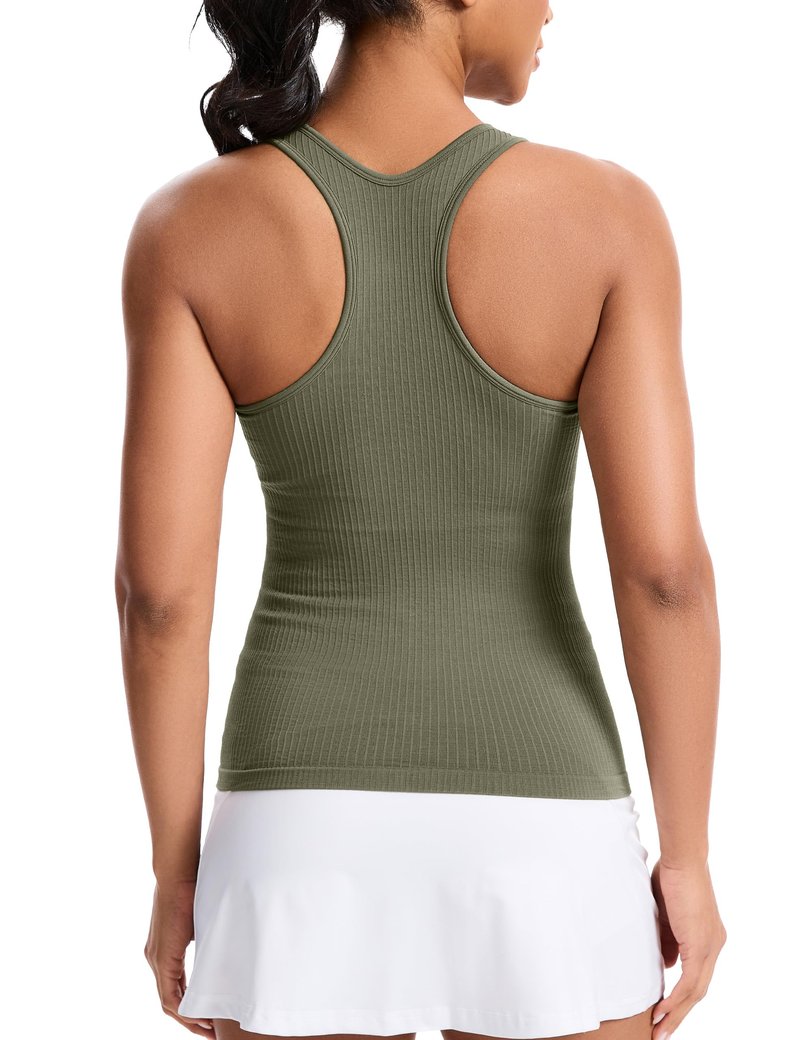 MathCat Women's Workout Tank Top with Built-in Bra, Slight V-Neck Racerback Sports Shirt, Breathable Athletic Camisole XS-2XL Grey Green