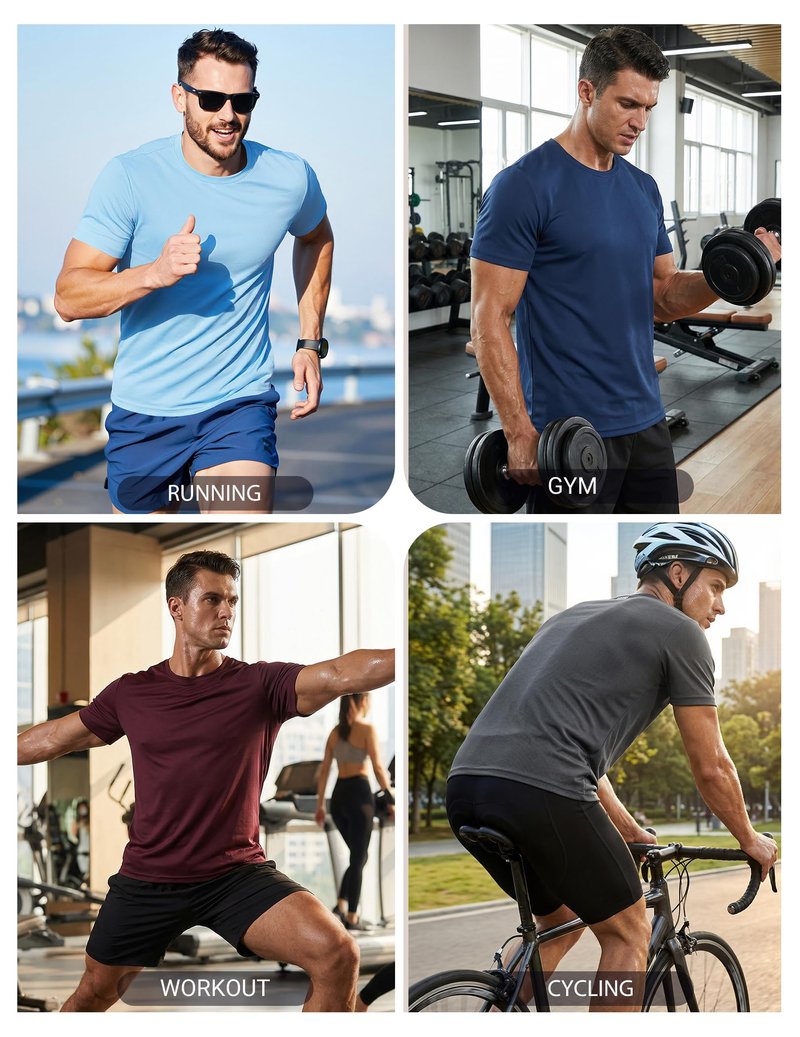 COOFANDY Men's Workout T-Shirts 3 Pack Quick Dry Moisture Wicking Athletic Shirts Crew Neck T Shirts
