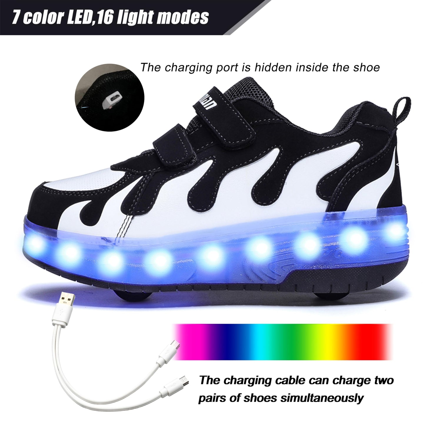 AIkuass Boys Roller Shoes LED Sneakers with Wheels Kids Skate Shoes Gifts for Christmas Birthday Children Day