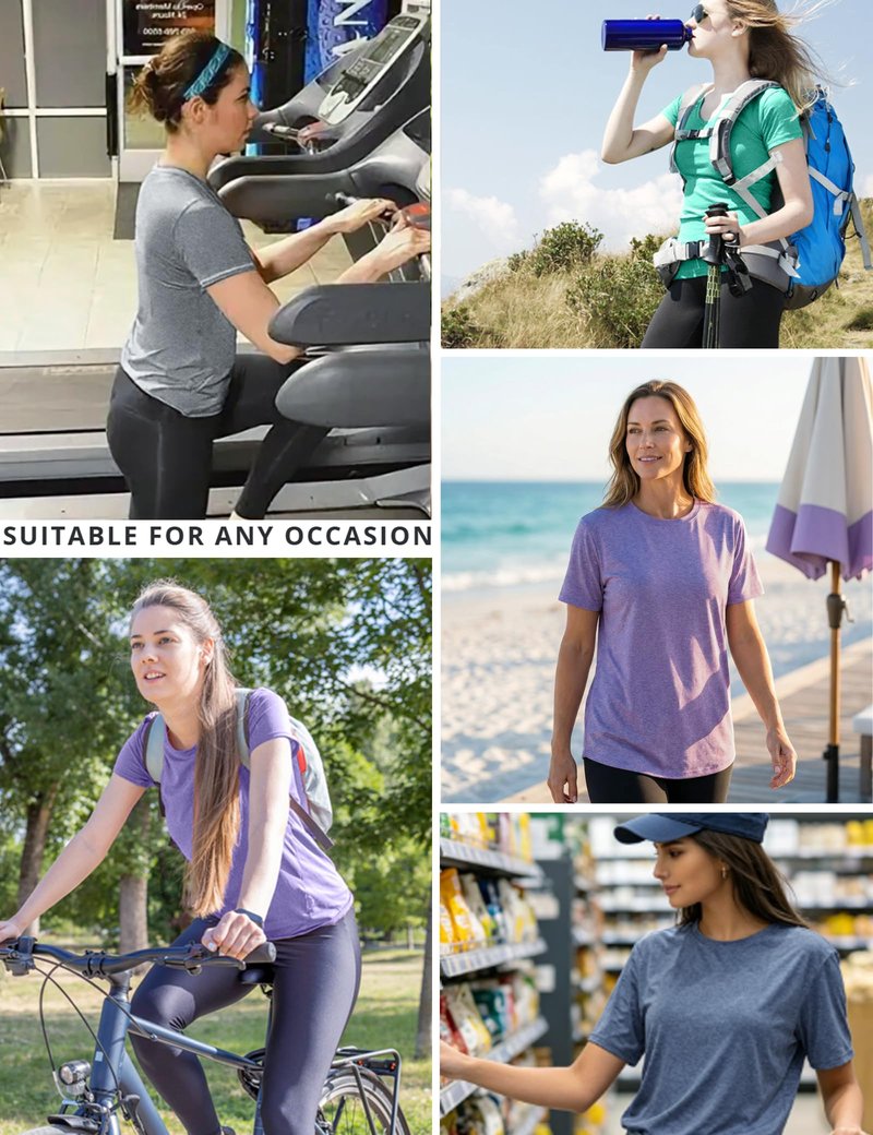 Kinglaman 5 Pack Workout Tops Gym Shirts for Women Dry Fit UPF 50+ Sun UV Protection Swim Athletic Yoga Tee T Shirts Tops 1 Black 1 Gray 1 Blue 1 Purple 1 Green Large