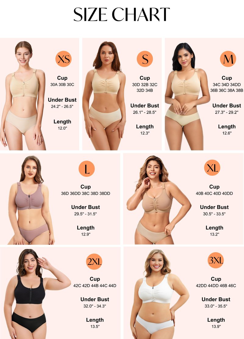 CYDREAM Front Zip Closure Bras for Women No Underwire - Wireless Comfort Compression Support Adjustable Everyday Bra (US, Alpha, Large, Regular, Regular, White)