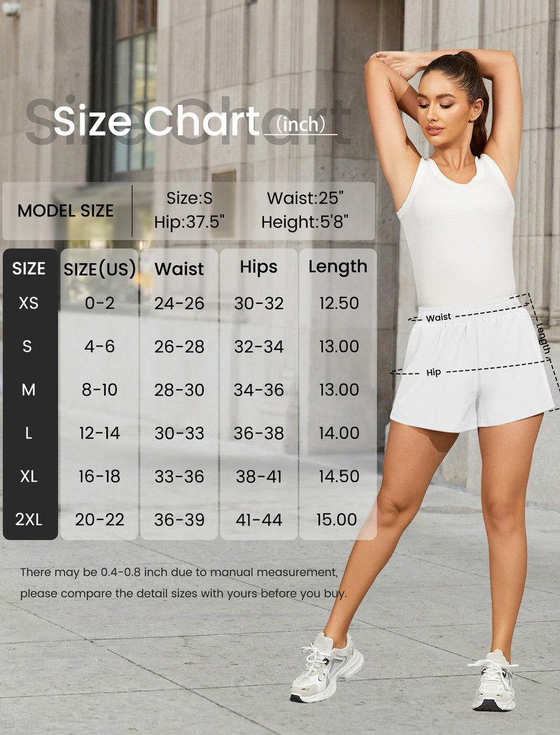 FireSwan Athletic Shorts for Women 2 in 1 High Waisted Quick Dry Running Workout Gym Active with Pockets White Medium