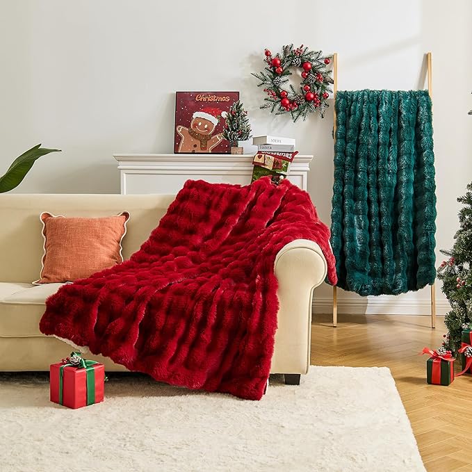 Heated Blanket Electric Throw Blanket 72''X 84''-Heating Blanket with 6 Heat Settings-10 Hours Auto Off,Cozy Faux Rabbit Fur Bubble Electric Blanket,Light Gray