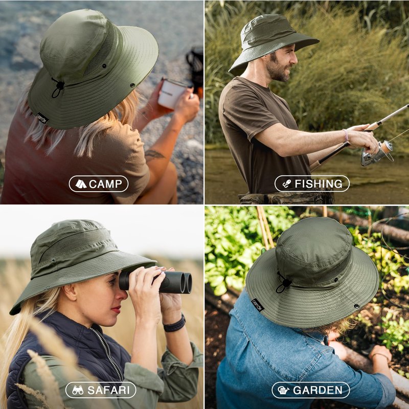 GearTOP Safari Hat for Men Sun Hats for Women UV Protection UPF 50+ Fishing, Gardening, Hiking Hat (22-23 1/2") Army Green
