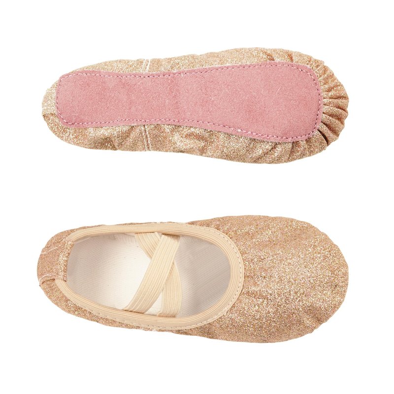 Stelle Ballet Shoes for Girls Glitter | Metallic Faux Leather Ballet Slippers Dance Shoes for Toddler/Little/Big Kids(Gold Glitter,9MT)