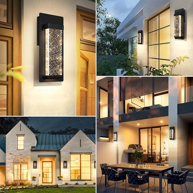 BesLowe Outdoor Wall Light Fixtures with Crystal Bubble Glass, Waterproof Exterior Sconces LED Wall Lanterns, Porch Lights Wall Mounted 10W 3000K Outside Lights for House Front Door Garage Entryway