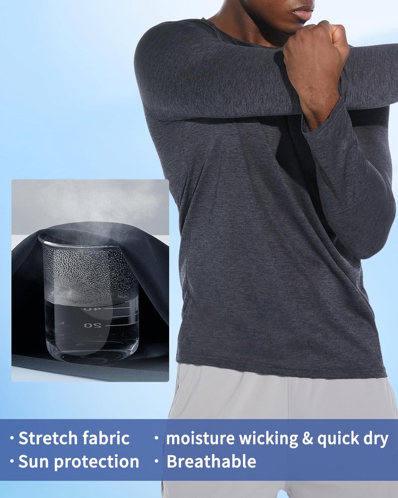 clothin 3 Pack Long Sleeve Shirts for Men/Mens Workout T-Shirts Moisture Wicking Lightweight