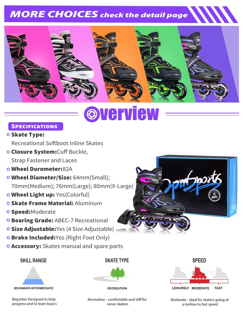 2PM SPORTS Vinal Girls and Boys Adjustable Flashing Inline Skates, All Wheels Light Up, Fun Illuminating for Kids and Women - Violet S