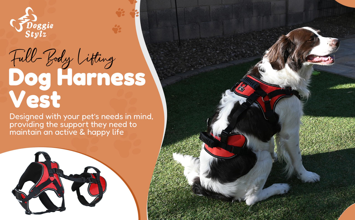 Doggie Stylz Multi-Functional Full-Body Lifting Dog Harness Vest, Designed for Front-Only, Rear-Only or Full-Body Lifting. Please Measure Your Dog Before Ordering.