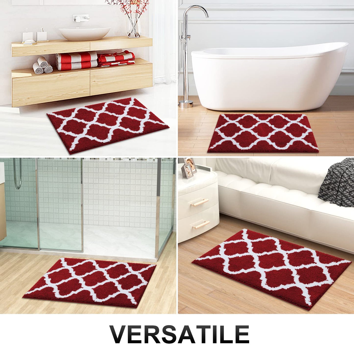 OLANLY Bathroom Rugs 30x20, Soft and Absorbent Microfiber Bath Rugs, Non-Slip Shaggy Shower Carpet, Machine Wash Dry, Bath Mats for Bathroom Floor, Tub and Shower, Burgundy