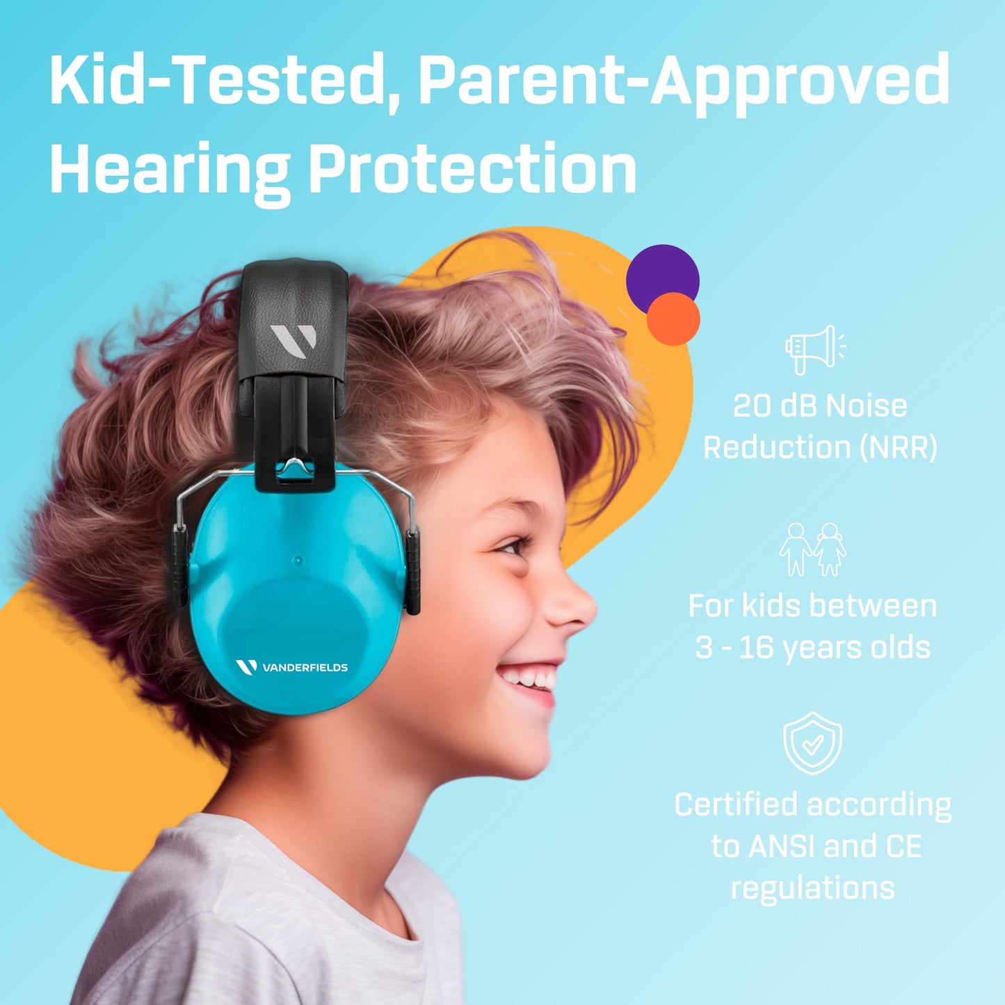 Vanderfields Kids Ear Defenders Children – 26dB SNR Noise Cancelling Headphones for Kids Age 3-16 – Adjustable Ear Muffs Boys Girls Toddlers – Ear Defenders Autism – UKCA Certified