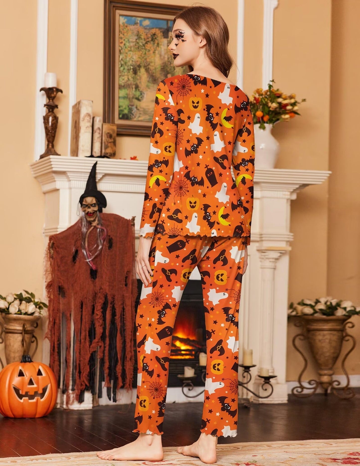 Ekouaer Womens Pajama Sets V Neck Loungewear Long Sleeve Pj Sets 2 Piece Lounge Sets for Women Soft Sleepwear for All Seasons