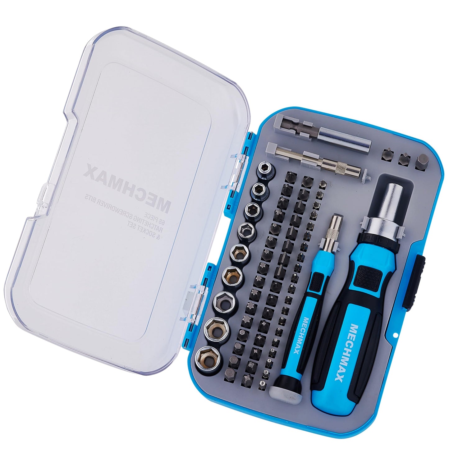 68 Piece MECHMAX Magnetic Ratchet Screwdriver Set, Socket and Interchangeable Bits Slotted, Phillips, Star, Precision Bits with Case for Home, Office, Car, Automotive, Ring Doorbell and as A Gift