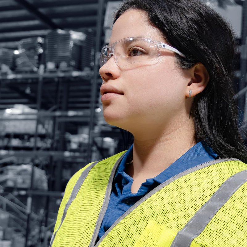 GE Safety Glasses - Scratch-Resistant Durability, Clear Protective Lenses, UV Shielding, Eye Protection, Outdoor, Indoor, Labs & Construction Safety Work Glasses for Men and Women - White/Pink