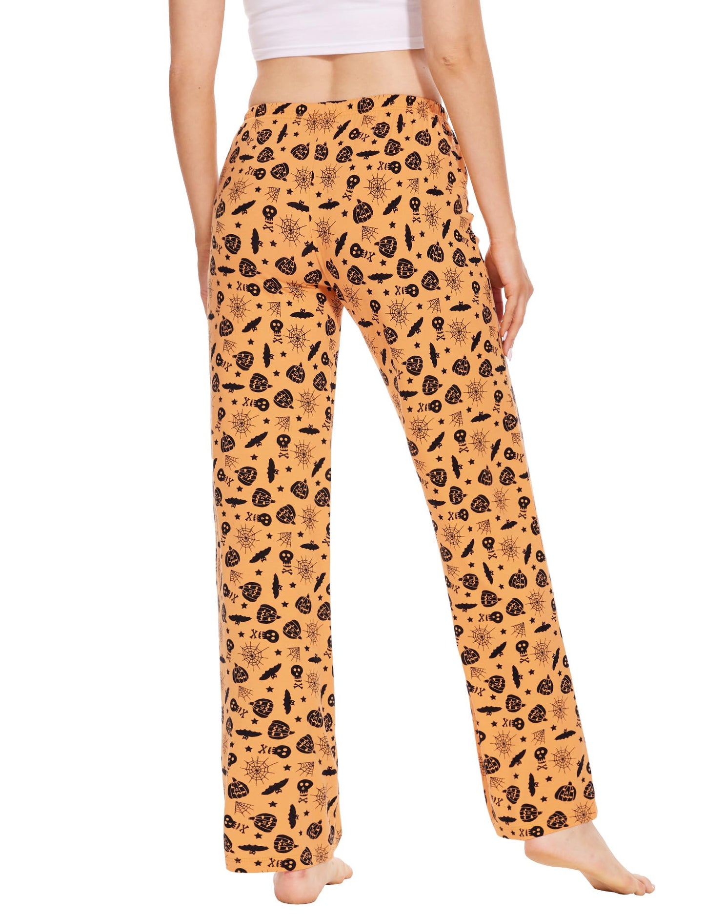 GYS Halloween Soft Viscose Pajama Pants for Women, Comfy Lounge Sleep Pants Pj Bottoms Drawstring Sleepwear, Orange Halloween, Medium